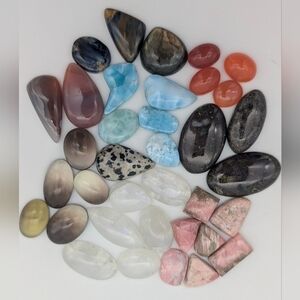 Mixed Lot of Gemstone Cabochons - Pietersite, Larimar, Moonstone, Smokey Citrine